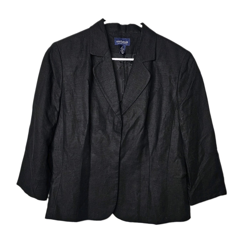 Ann Taylor Factory Womens Linen Blend Lined Blazer Size 12 Lined 3/4 Sleeve EUC